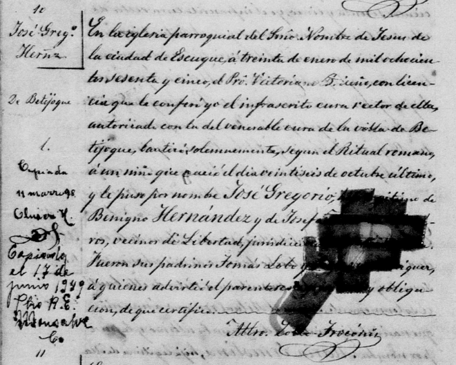 Partida de Nacimiento de José Gregorio